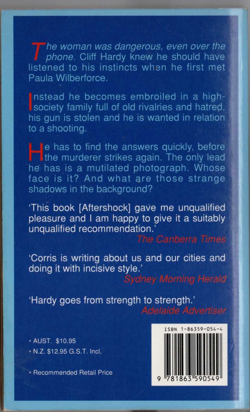 Peter Corris  BEWARE OF THE DOG magnified rear book cover image