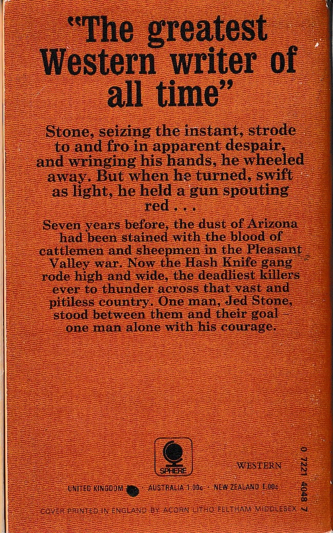 Zane Grey  THE HASH KNIFE OUTFIT magnified rear book cover image