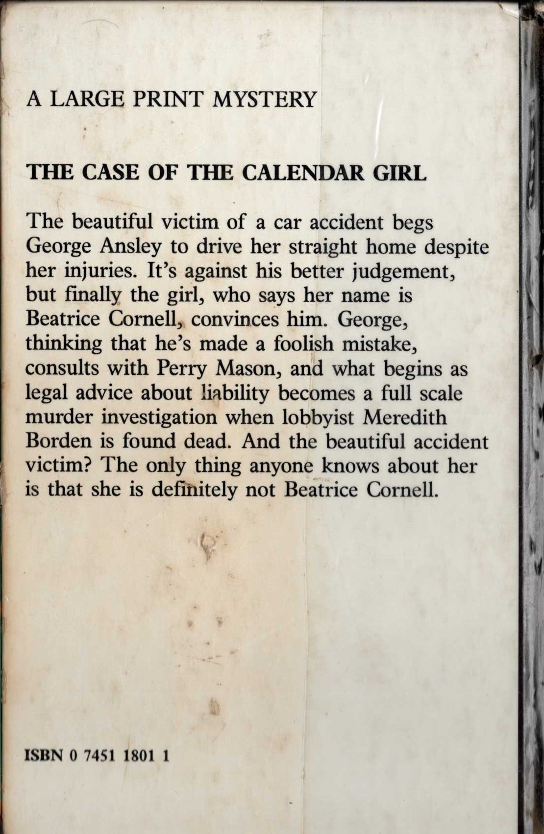 THE CASE OF THE CALENDAR GIRL magnified rear book cover image