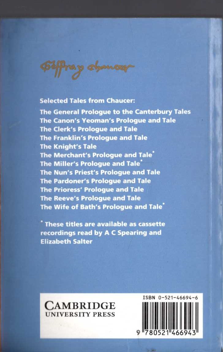 Chaucer   THE FRANKLIN'S PROLOGUE & TALE magnified rear book cover image