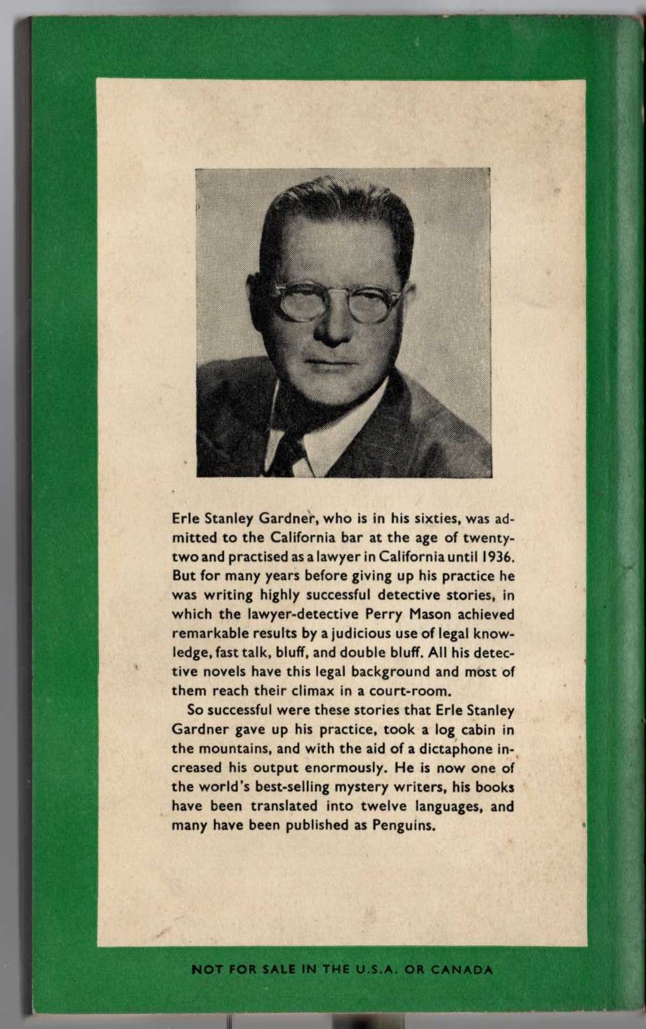 Erle Stanley Gardner  THE CASE OF THE PERJURED PARROT magnified rear book cover image