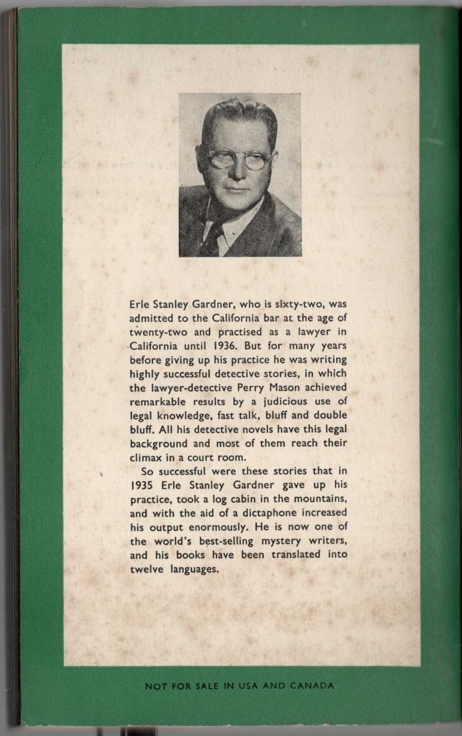 Erle Stanley Gardner  THE CASE OF THE SUBSTITUTE FACE magnified rear book cover image