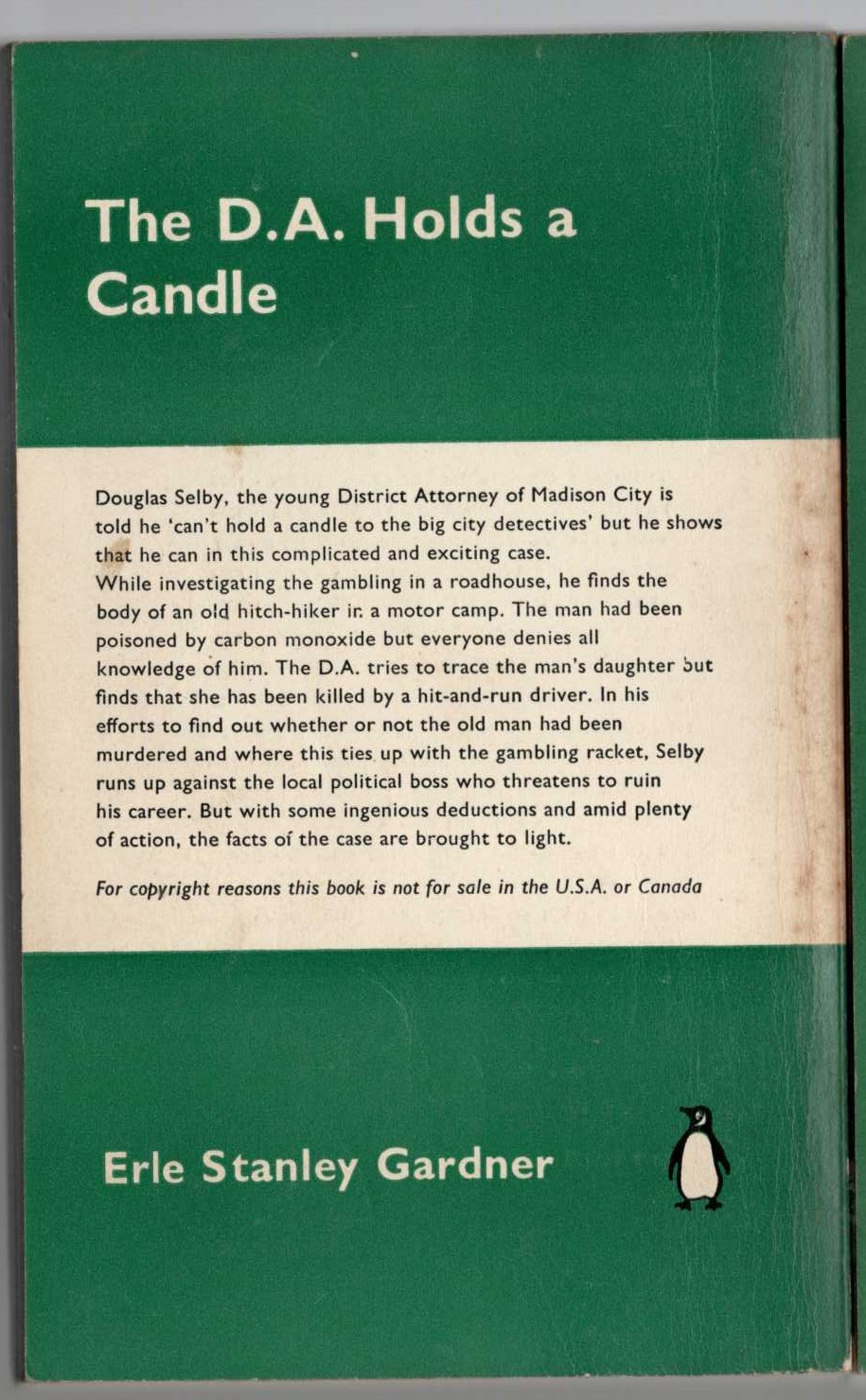 Erle Stanley Gardner  THE D.A. HOLDS A CANDLE magnified rear book cover image