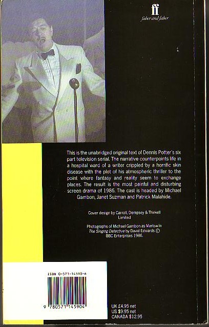 Dennis Potter  THE SINGING DETECTIVE (Michael Gambon) magnified rear book cover image