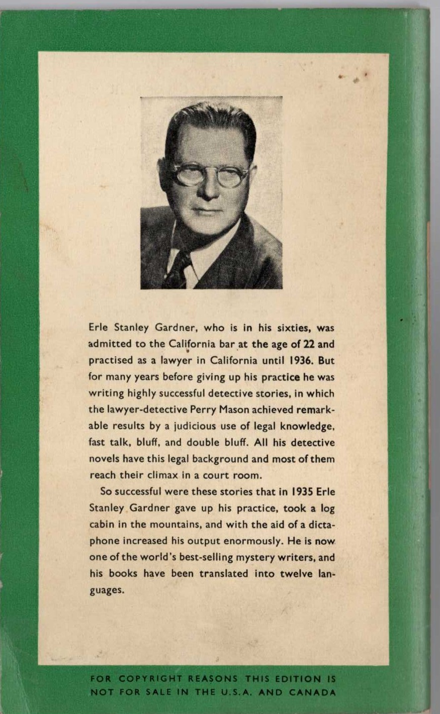 Erle Stanley Gardner  THE CASE OF THE BLACK-EYED BLONDE magnified rear book cover image