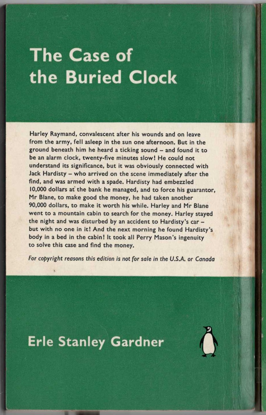 Erle Stanley Gardner  THE CASE OF THE BURIED CLOCK magnified rear book cover image