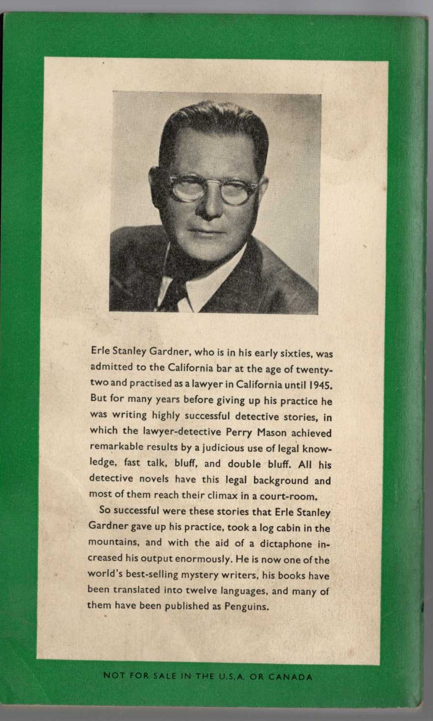 Erle Stanley Gardner  THE CASE OF THE BAITED HOOK magnified rear book cover image