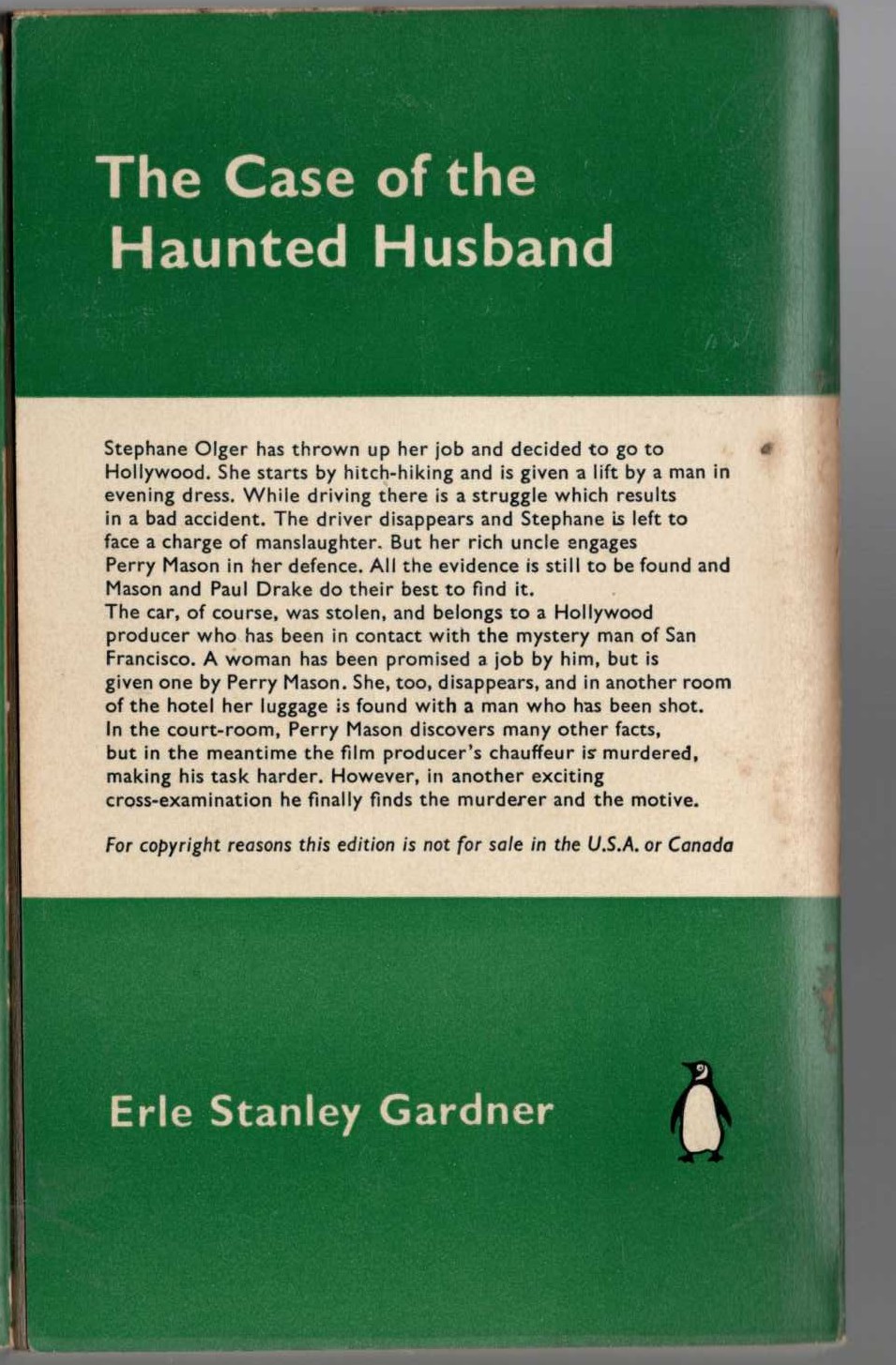 Erle Stanley Gardner  THE CASE OF THE HAUNTED HUSBAND magnified rear book cover image