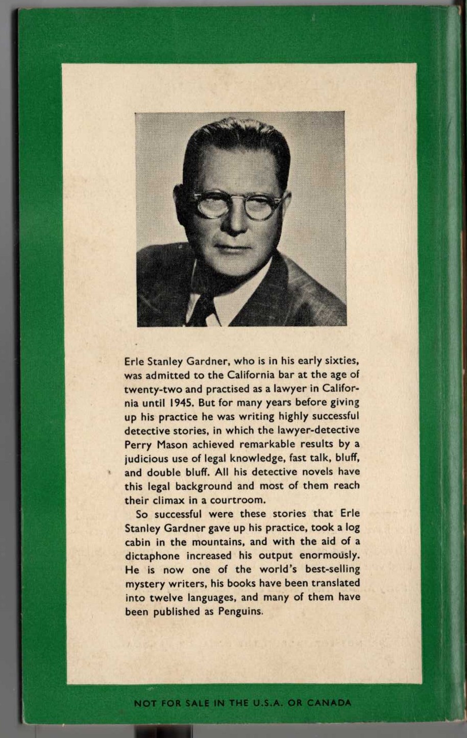 Erle Stanley Gardner  THE CASE OF THE GOLDDIGGER'S PURSE magnified rear book cover image