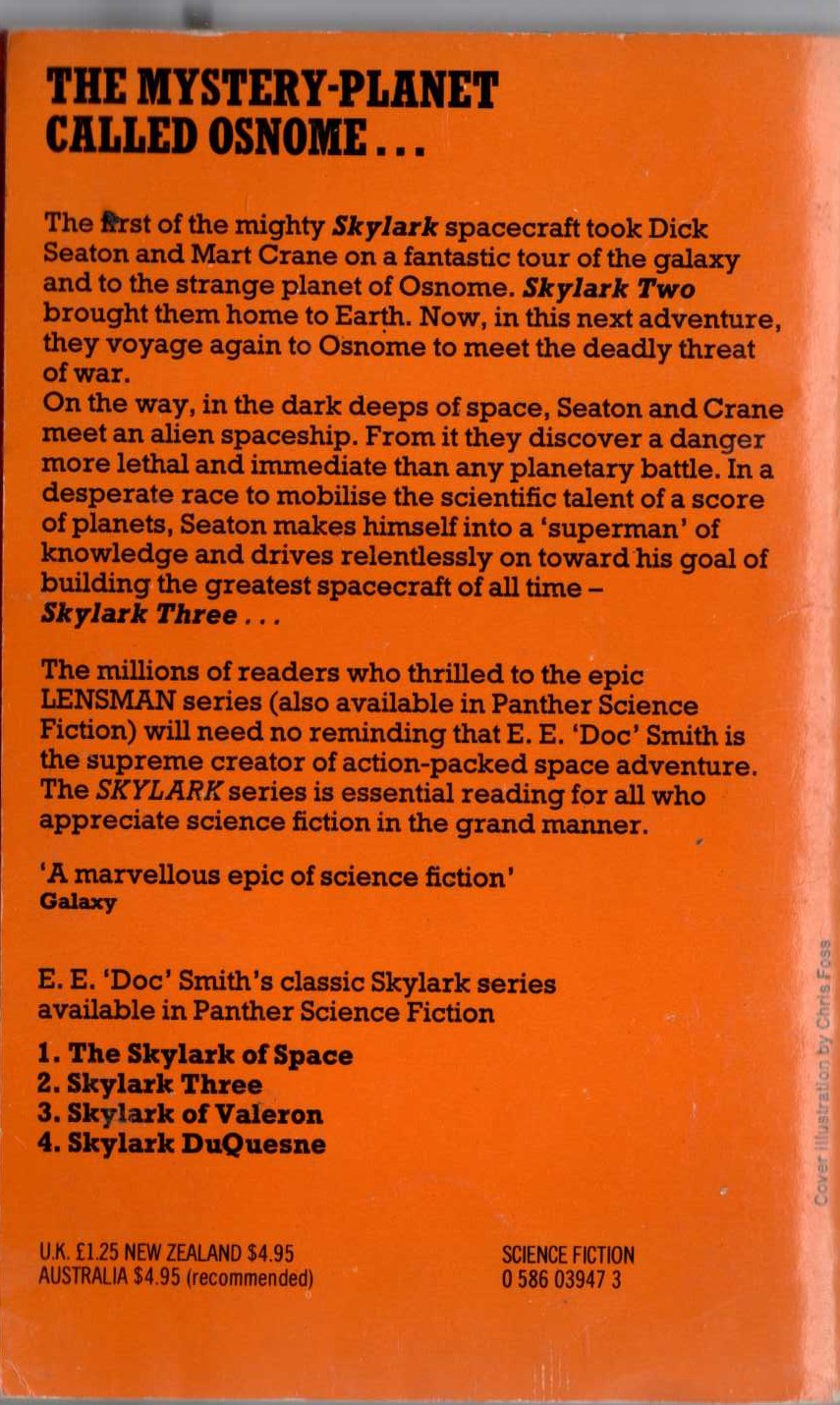 E.E.'Doc' Smith  SKYLARK THREE magnified rear book cover image