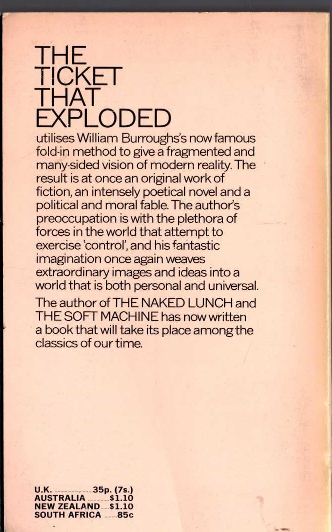 William S. Burroughs  THE TICKET THAT EXPLODED magnified rear book cover image