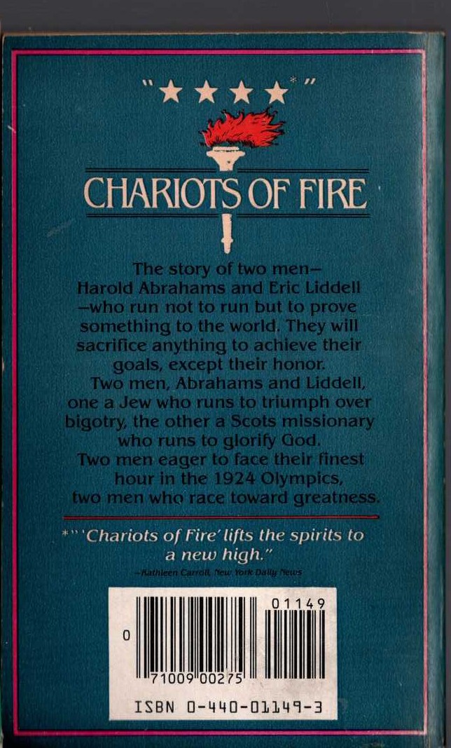 W.J. Weatherby  CHARIOTS OF FIRE magnified rear book cover image