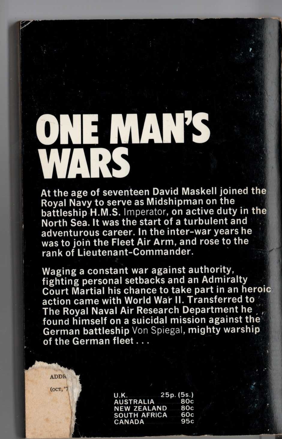 Gilbert Hackforth-Jones  ONE MAN'S WARS magnified rear book cover image