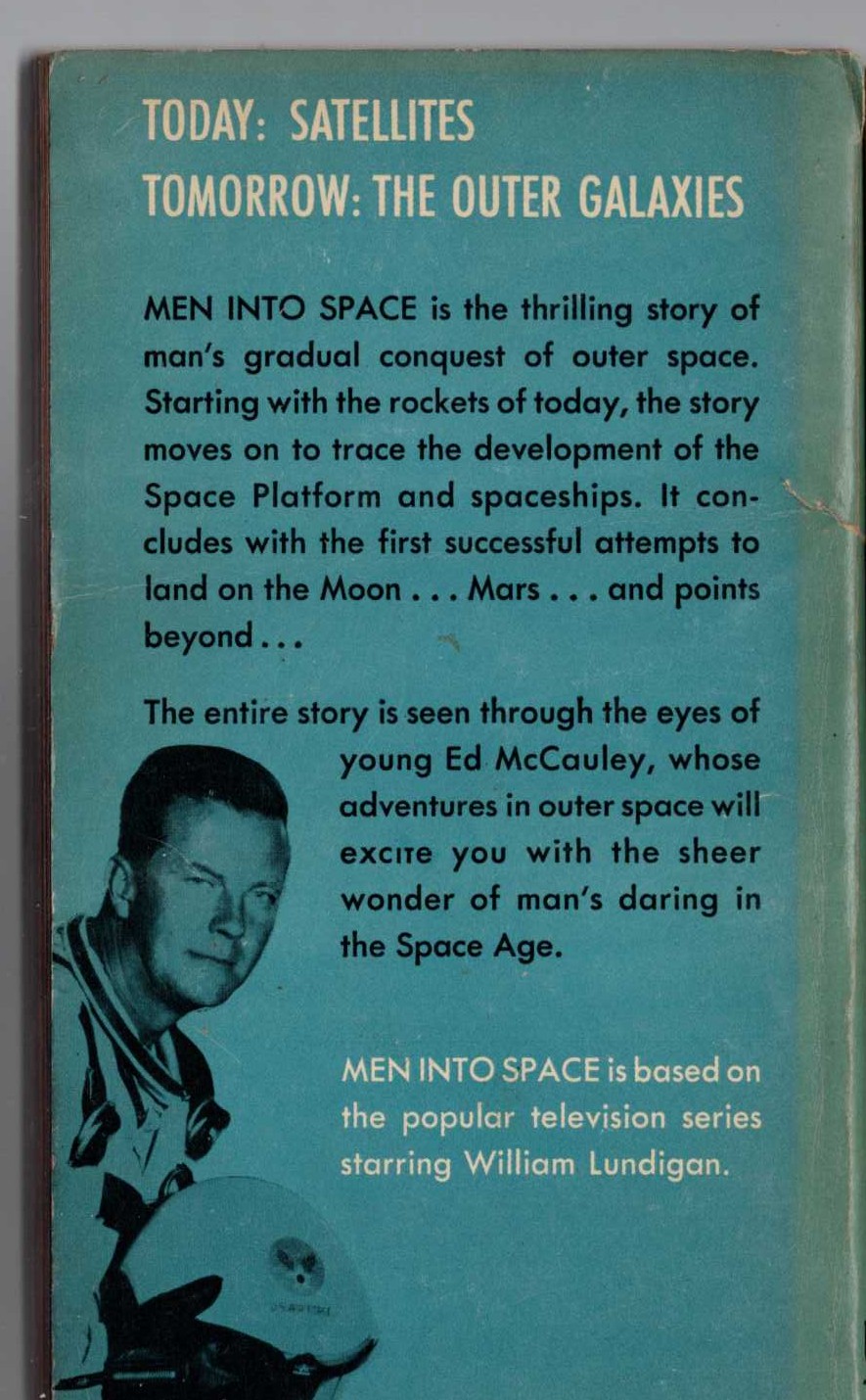 Murray Leinster  MEN INTO SPACE magnified rear book cover image
