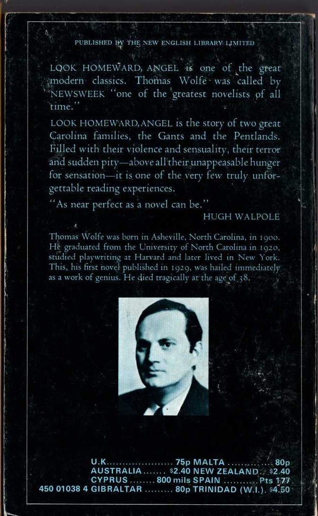Thomas Wolfe  LOOK HOMEWARD, ANGEL magnified rear book cover image