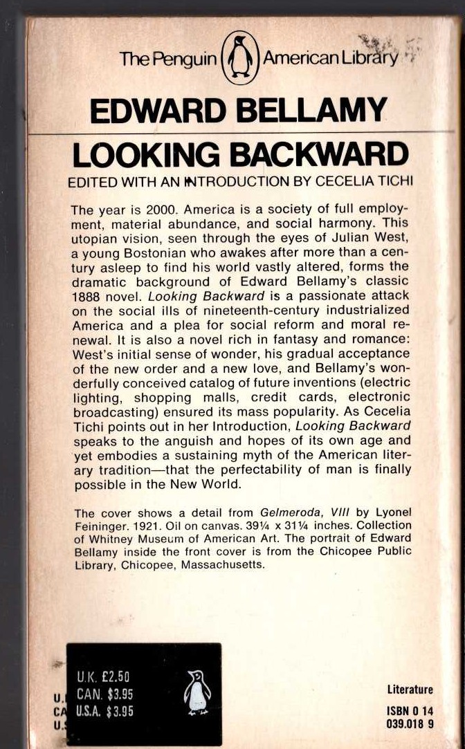 Edward Bellamy  LOOKING BACKWARD magnified rear book cover image
