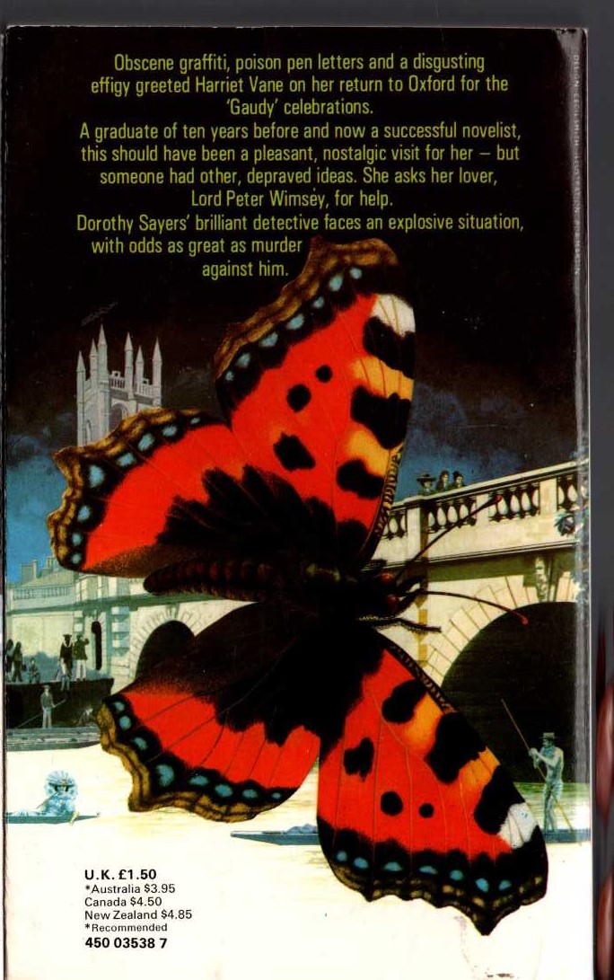 Dorothy L. Sayers  GAUDY NIGHT magnified rear book cover image