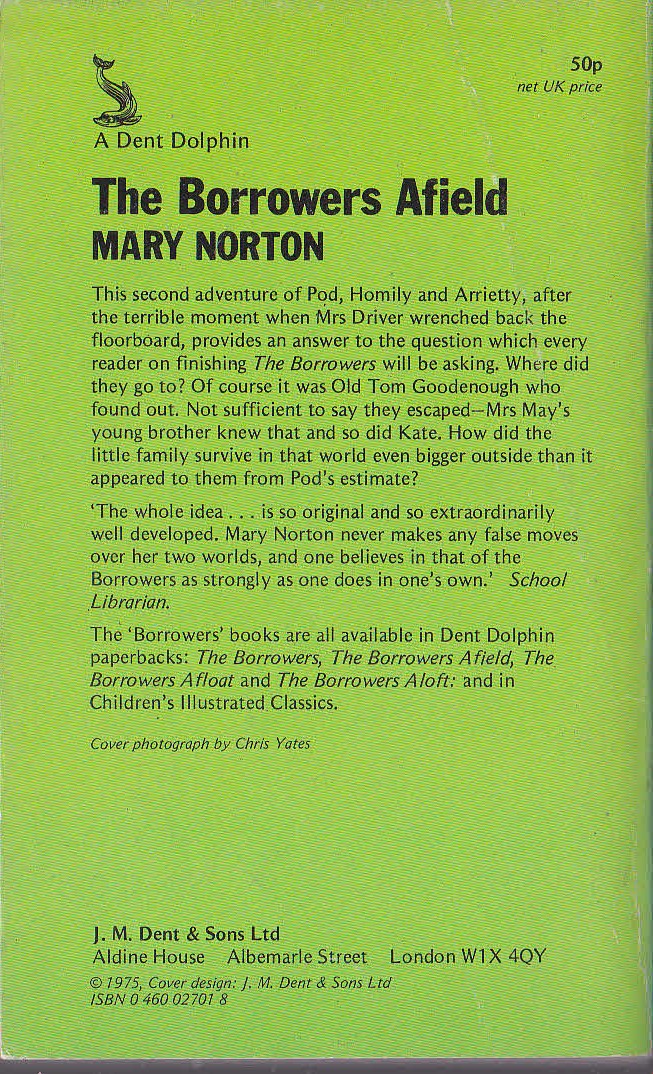 Mary Norton  THE BORROWERS AFIELD magnified rear book cover image