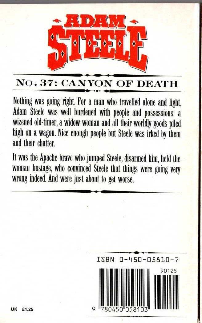 George G. Gilman  ADAM STEELE 37: CANYON OF DEATH magnified rear book cover image