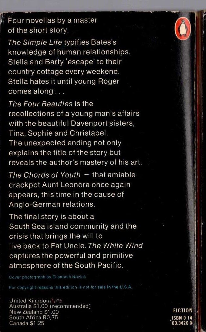 H.E. Bates  THE FOUR BEAUTIES magnified rear book cover image