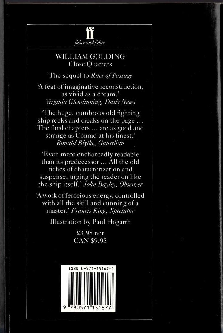 William Golding  CLOSE QUARTERS magnified rear book cover image