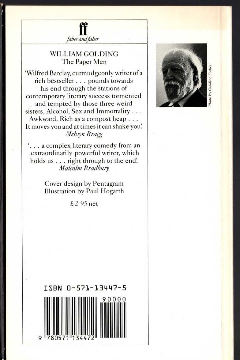 William Golding  THE PAPER MEN magnified rear book cover image