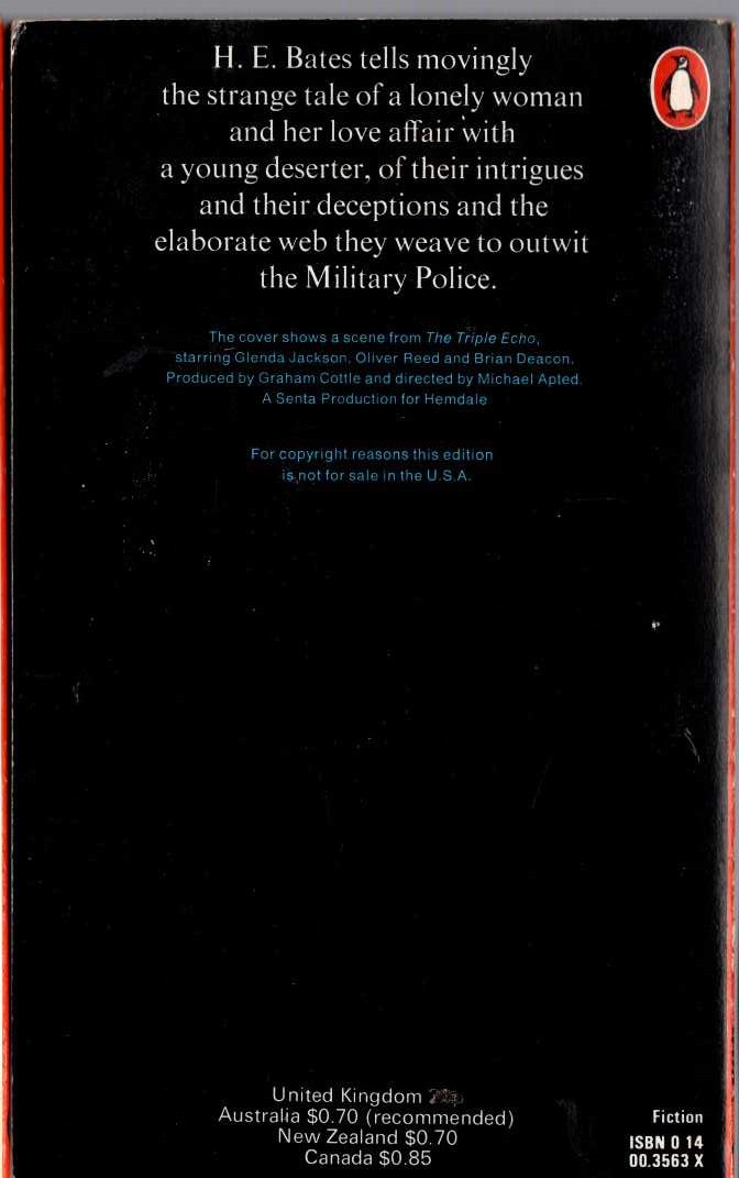 H.E. Bates  THE TRIPLE ECHO (Film tie-in) magnified rear book cover image