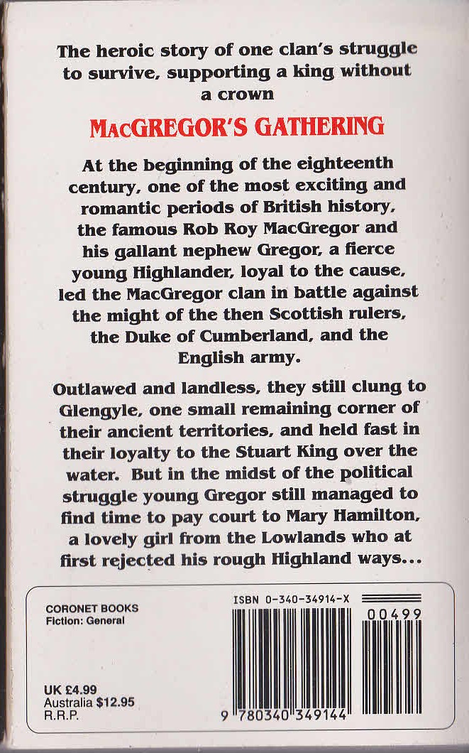 Nigel Tranter  MacGREGOR'S GATHERING magnified rear book cover image