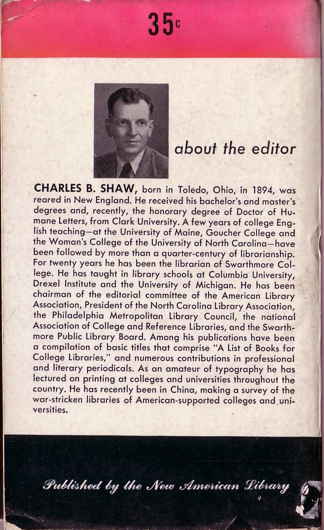 Charles B. Shaw (Edits) AMERICAN ESSAYS magnified rear book cover image