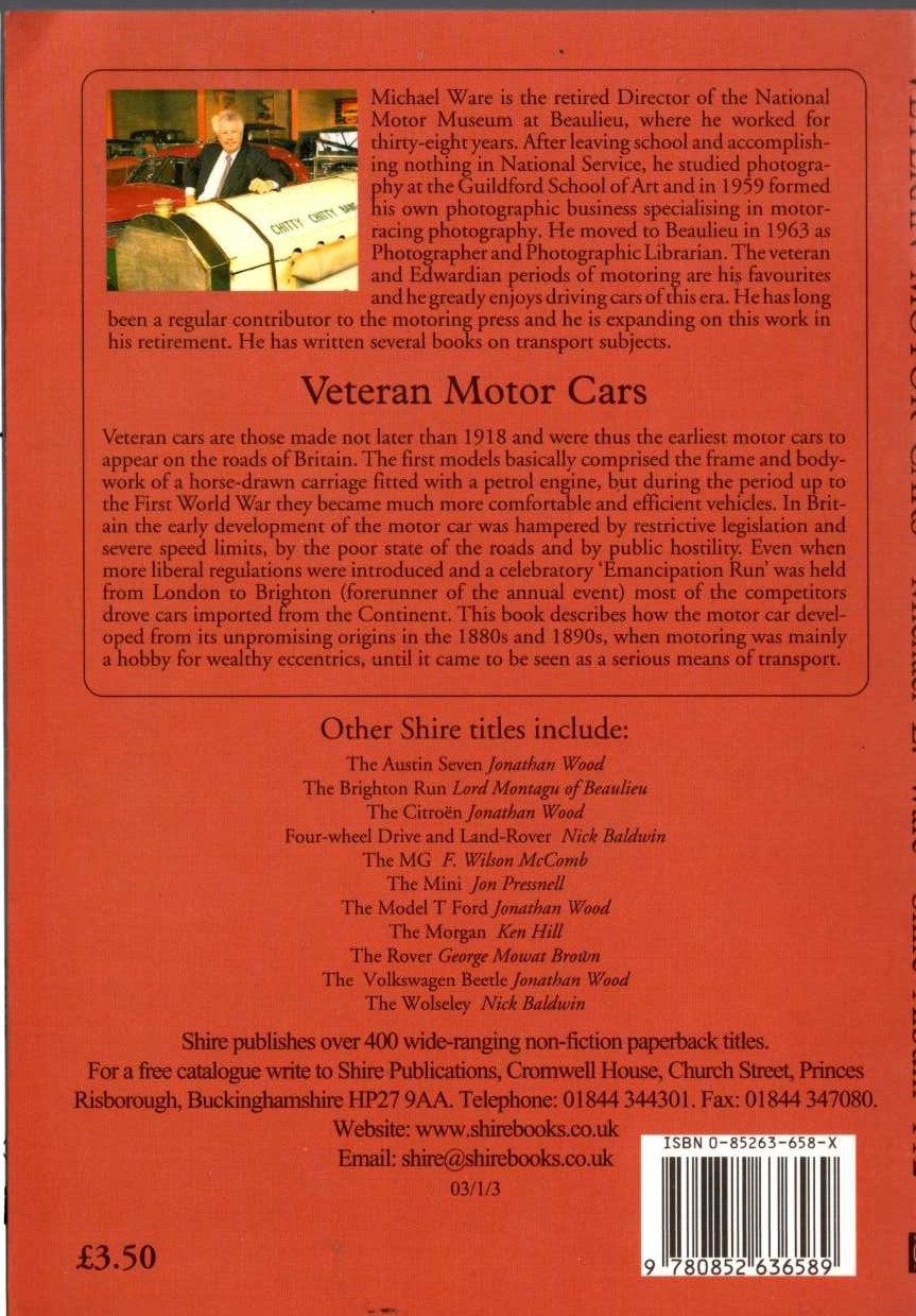Michael E. Ware  VETERAN MOTOR CARS magnified rear book cover image