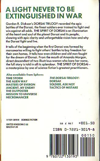 Gordon R. Dickson  THE SPIRIT OF DORSAI magnified rear book cover image