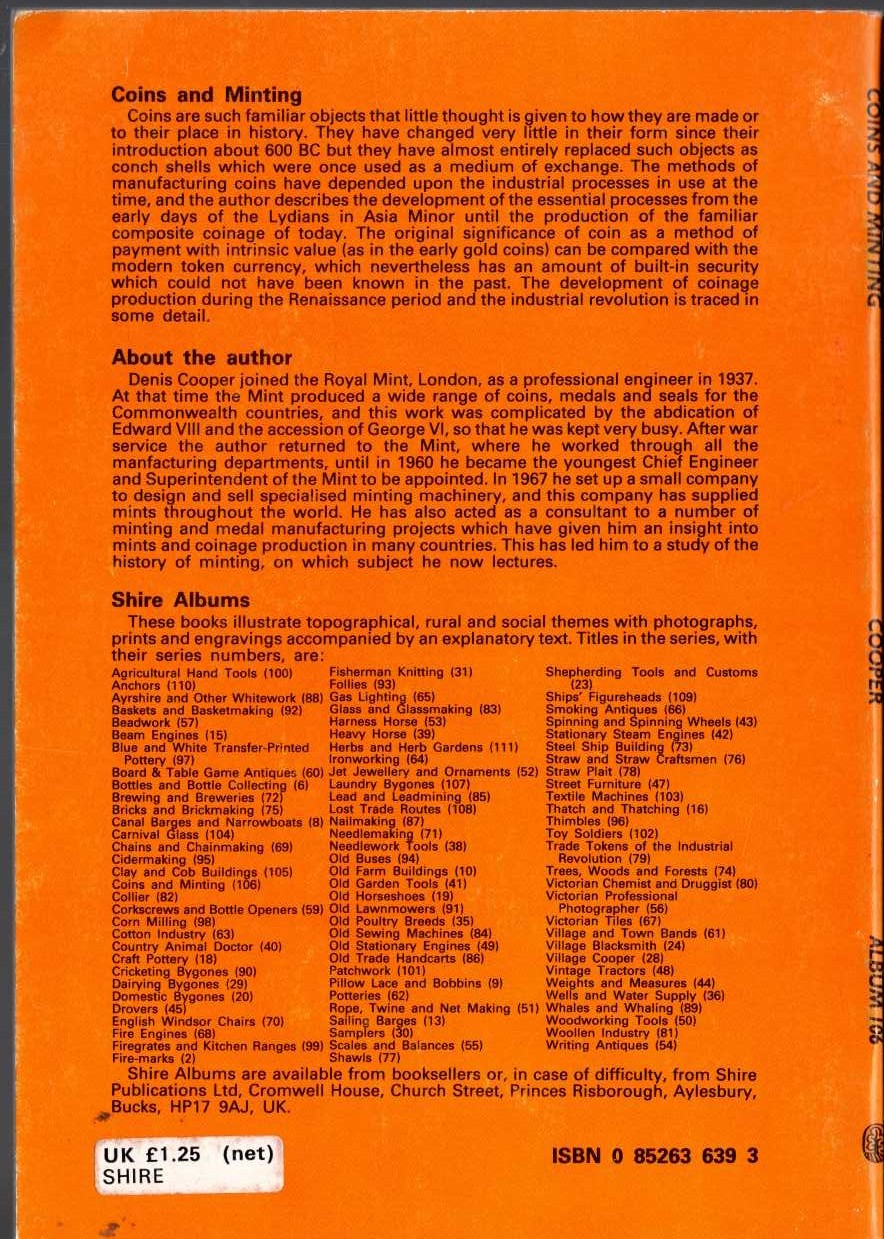 Denis Cooper  COINS AND MINTING magnified rear book cover image