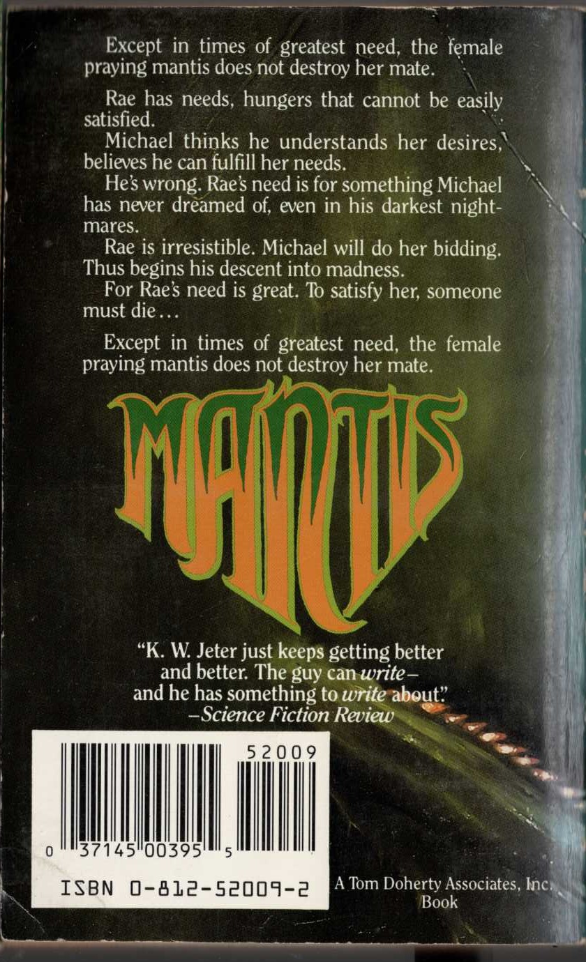 K.W. Jeter  MANTIS magnified rear book cover image