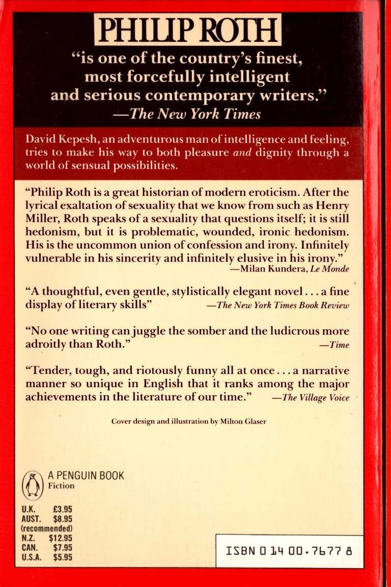 Philip Roth  THE PROFESSOR OF DESIRE magnified rear book cover image
