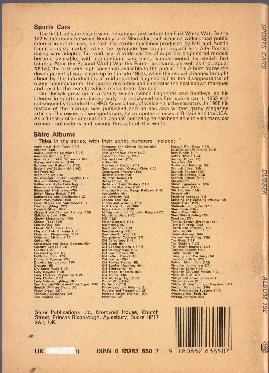 Ian Dussek  SPORTS CARS magnified rear book cover image