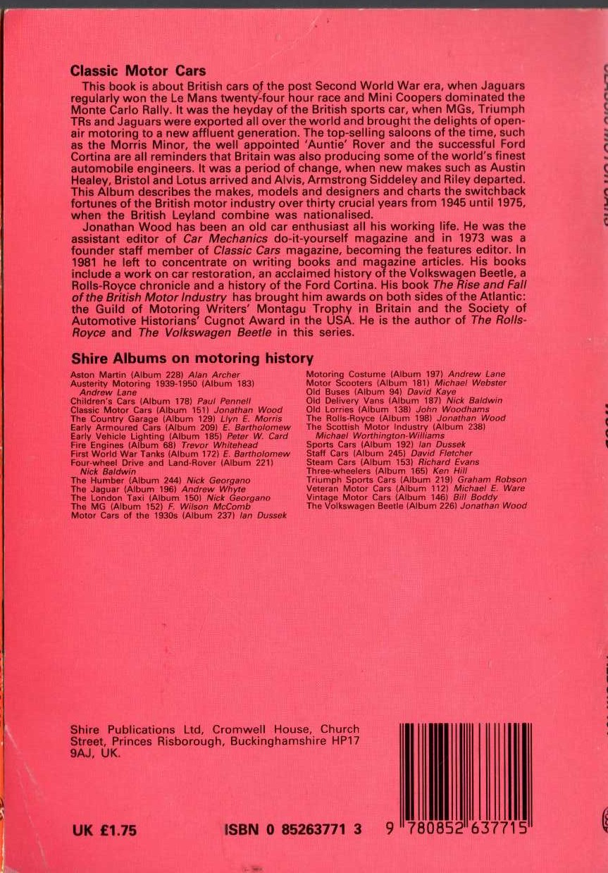 Jonathan Wood  CLASSIC MOTOR CARS magnified rear book cover image