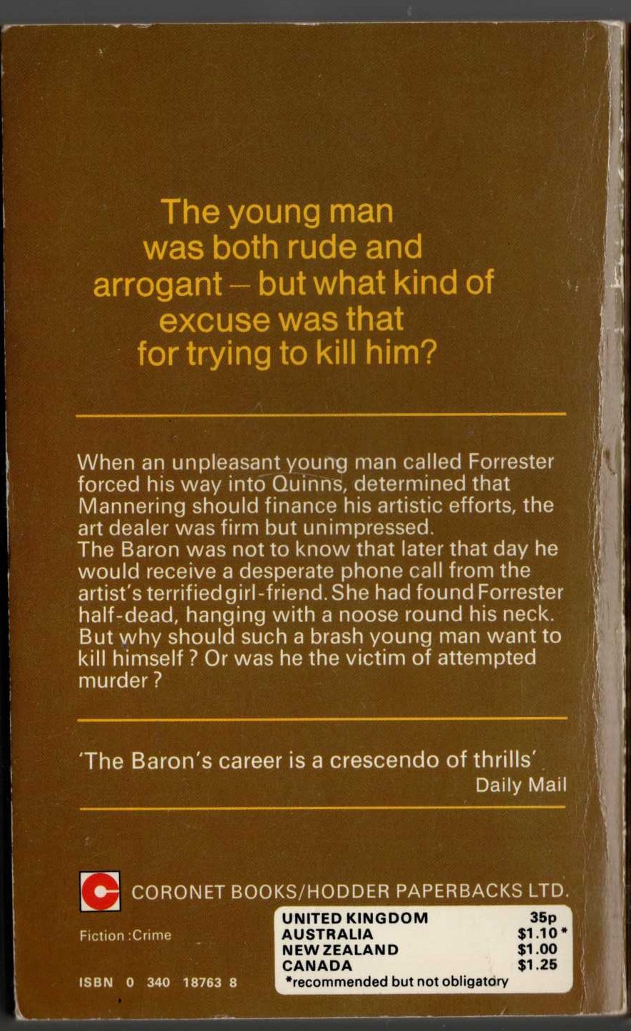 Anthony Morton  THE BARON AND THE ARROGANT ARTIST magnified rear book cover image