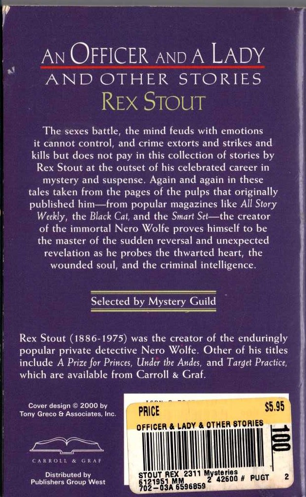 Rex Stout  AN OFFICER AND A LADY magnified rear book cover image