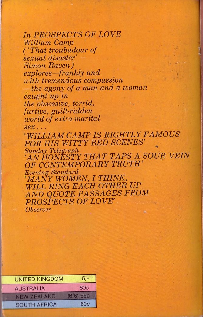 William Camp  PROSPECTS OF LOVE magnified rear book cover image