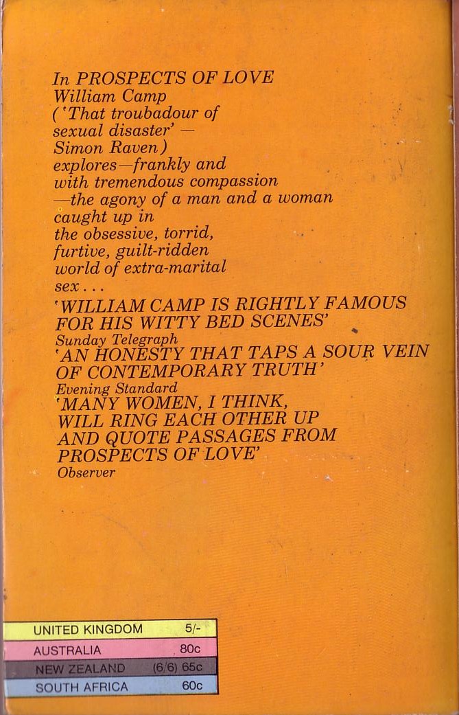 William Camp  PROSPECTS OF LOVE magnified rear book cover image