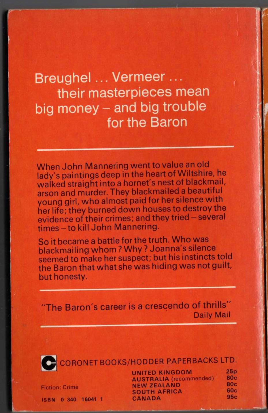 Anthony Morton  THE BARON AND THE MISSING OLD MASTERS magnified rear book cover image