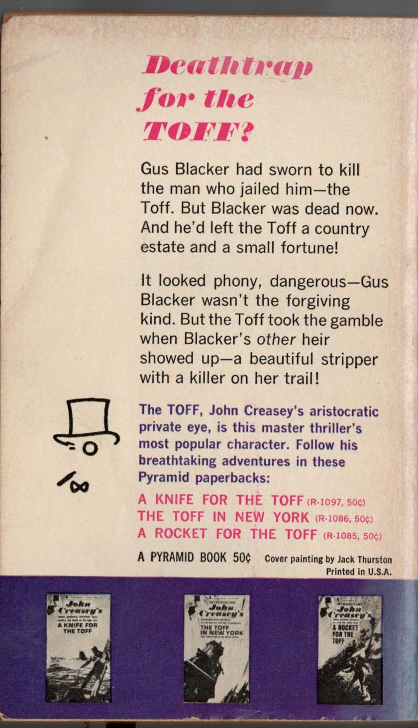 John Creasey  LEAVE IT TO THE TOFF magnified rear book cover image