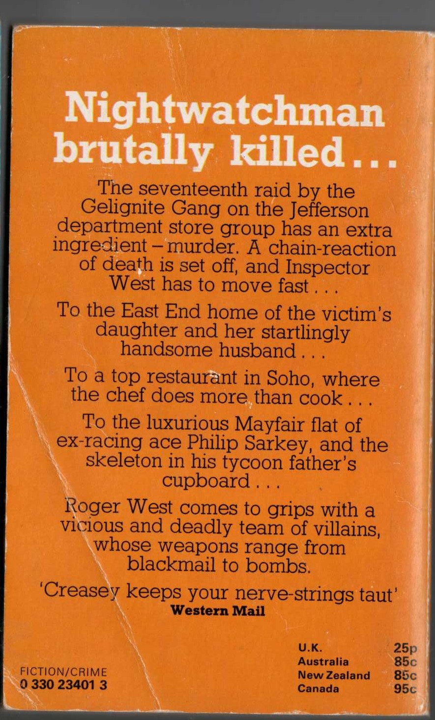 John Creasey  INSPECTOR WEST MAKES HASTE magnified rear book cover image