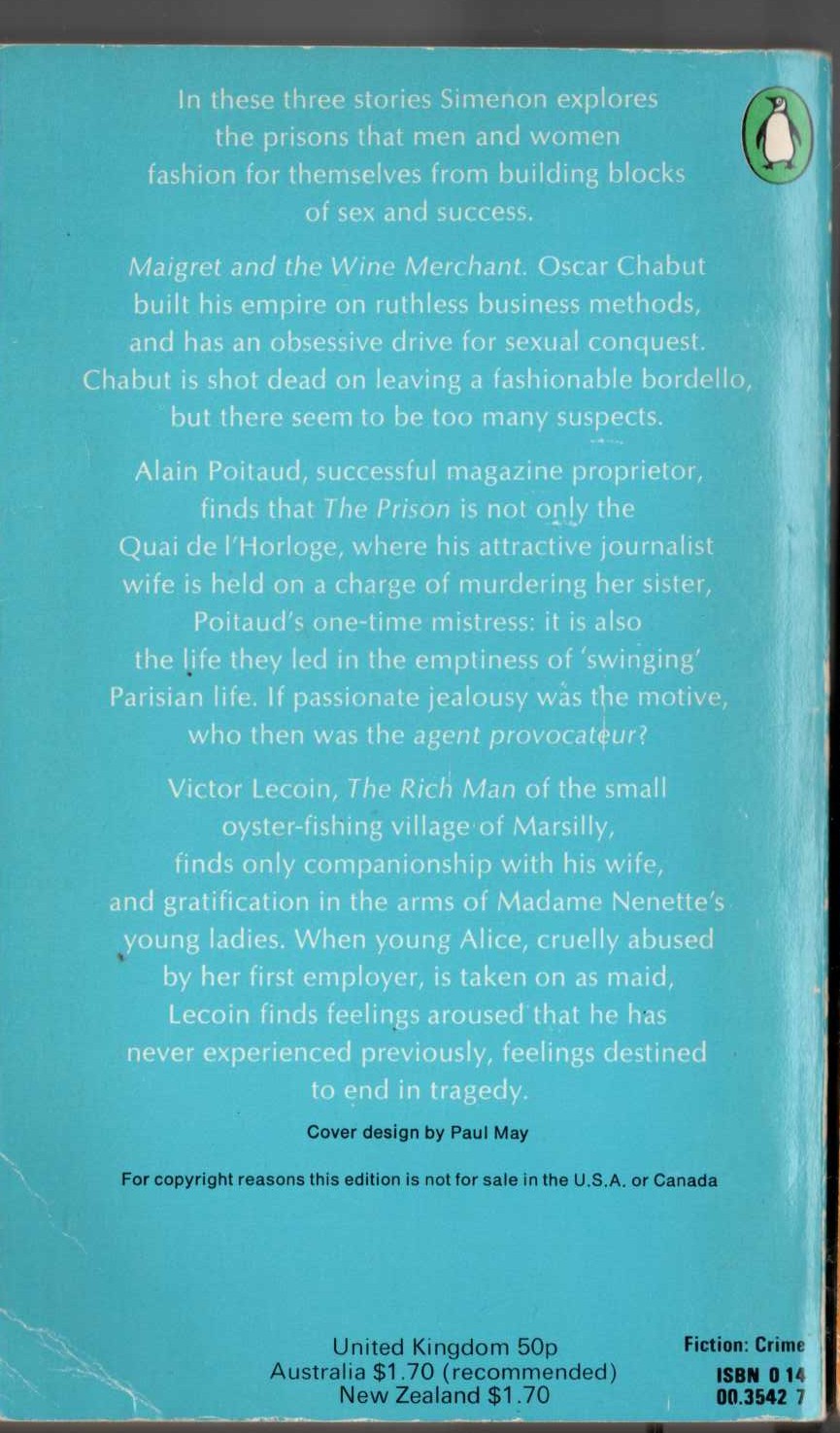 Georges Simenon  THE SIXTH SIMENON OMNIBUS: MAIGRET & THE WINE MERCHANT/ THE PRISON/ THE RICH MAN magnified rear book cover image