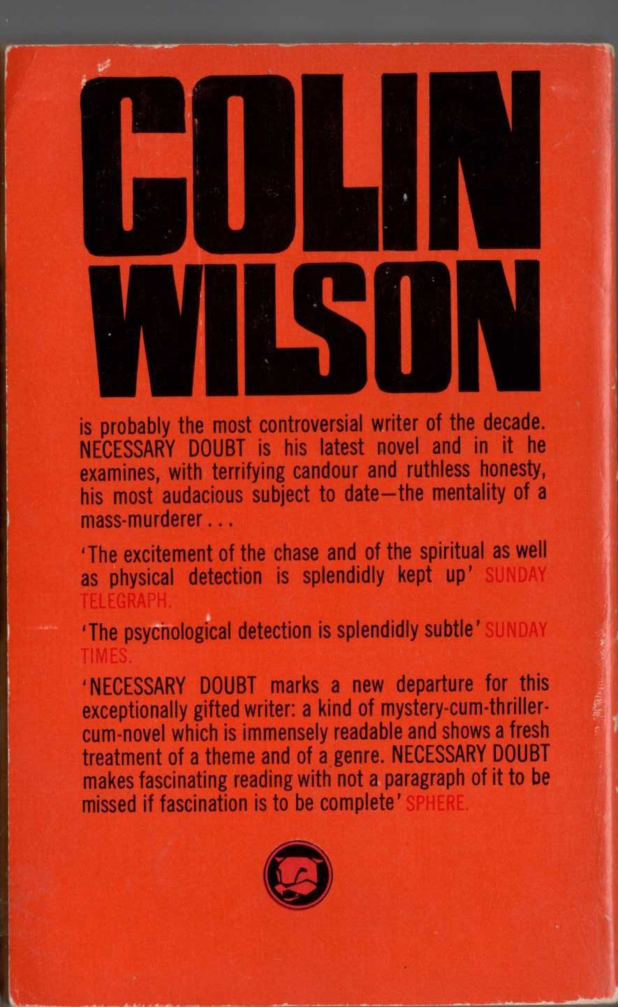 Colin Wilson  NECESSARY DOUBT magnified rear book cover image