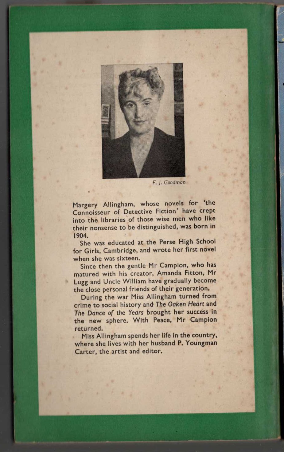 Margery Allingham  CORONER'S PIDGIN magnified rear book cover image