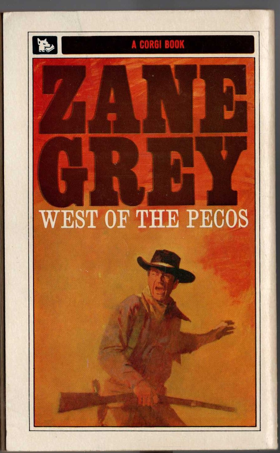 Zane Grey  WEST OF PECOS magnified rear book cover image