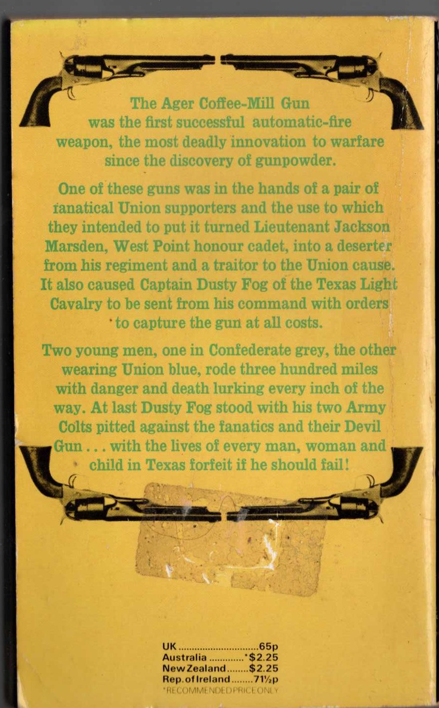 J.T. Edson  THE DEVIL GUN magnified rear book cover image