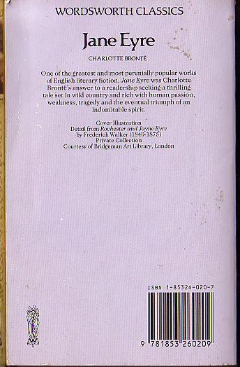 Charlotte Bronte
 .JANE EYRE .Wordsworth rpt.1994 (458pp) rear cover image