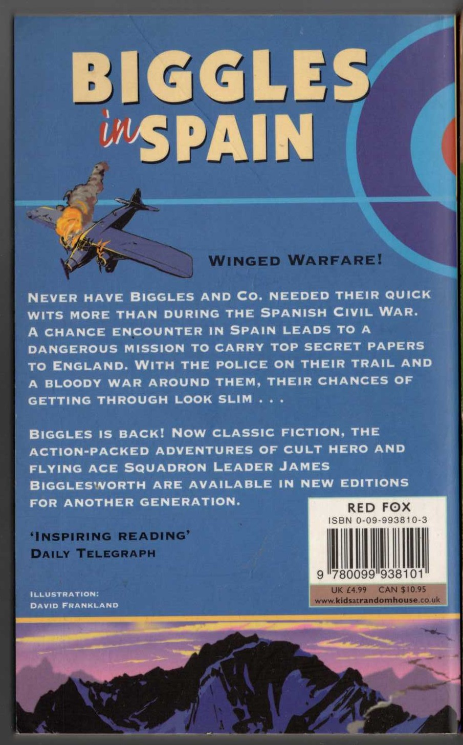Captain W.E. Johns  BIGGLES IN SPAIN magnified rear book cover image